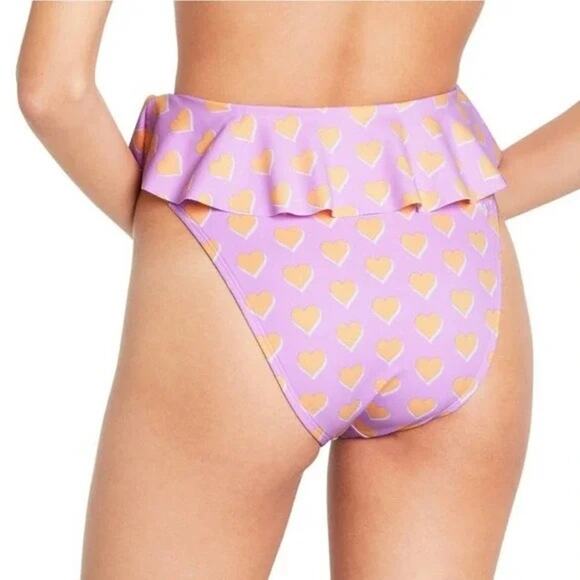 Stoney Clover Ruffle Bikini Bottom XS Pink Purple Orange Heart High Leg Swimsuit - Picture 7 of 14